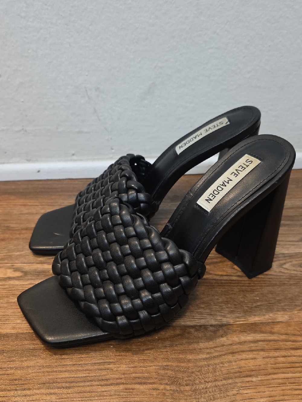 Steve Madden Black Braided Block Heel Mules